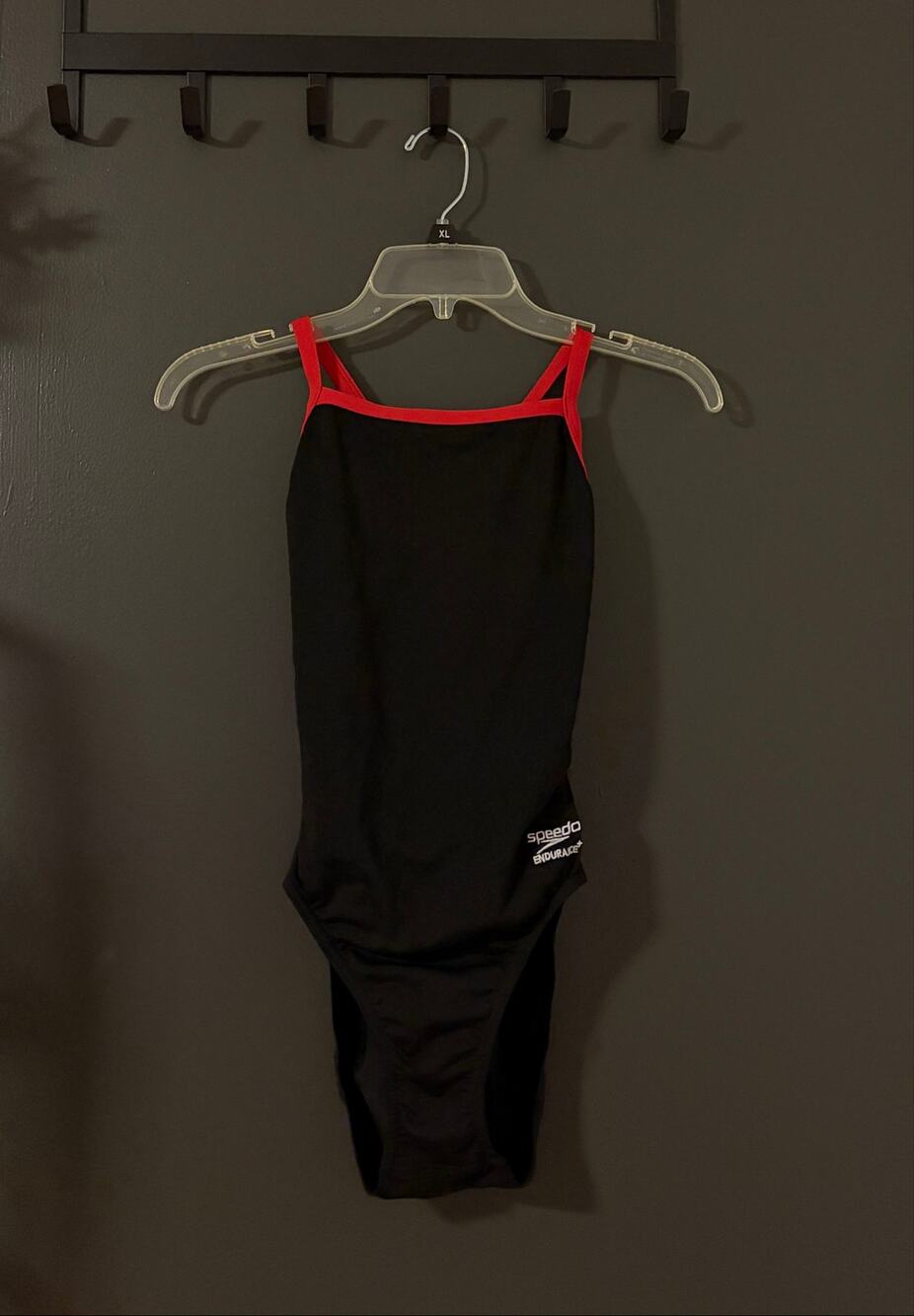 Speedo Endurance+ Black and Red One-Piece Swimsuit